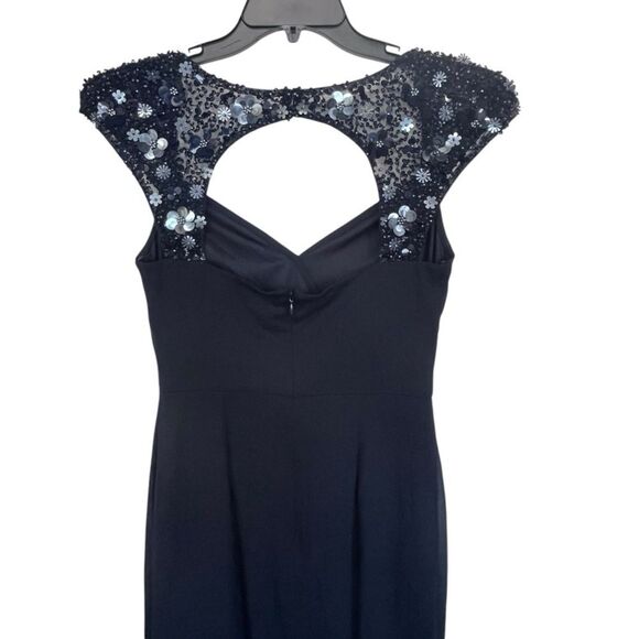 NWT Adrianna Papell | Dark Navy / Black Chiffon Long Maxi Sequin Wrap Dress 4 - Picture 10 of 16